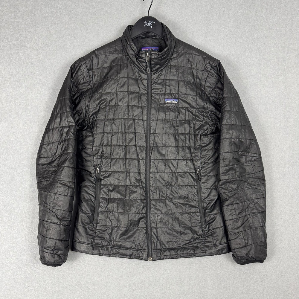 Patagonia Nano Puff Full Zip Up Mens Medium Black Quilted Hiking Jacket Utility